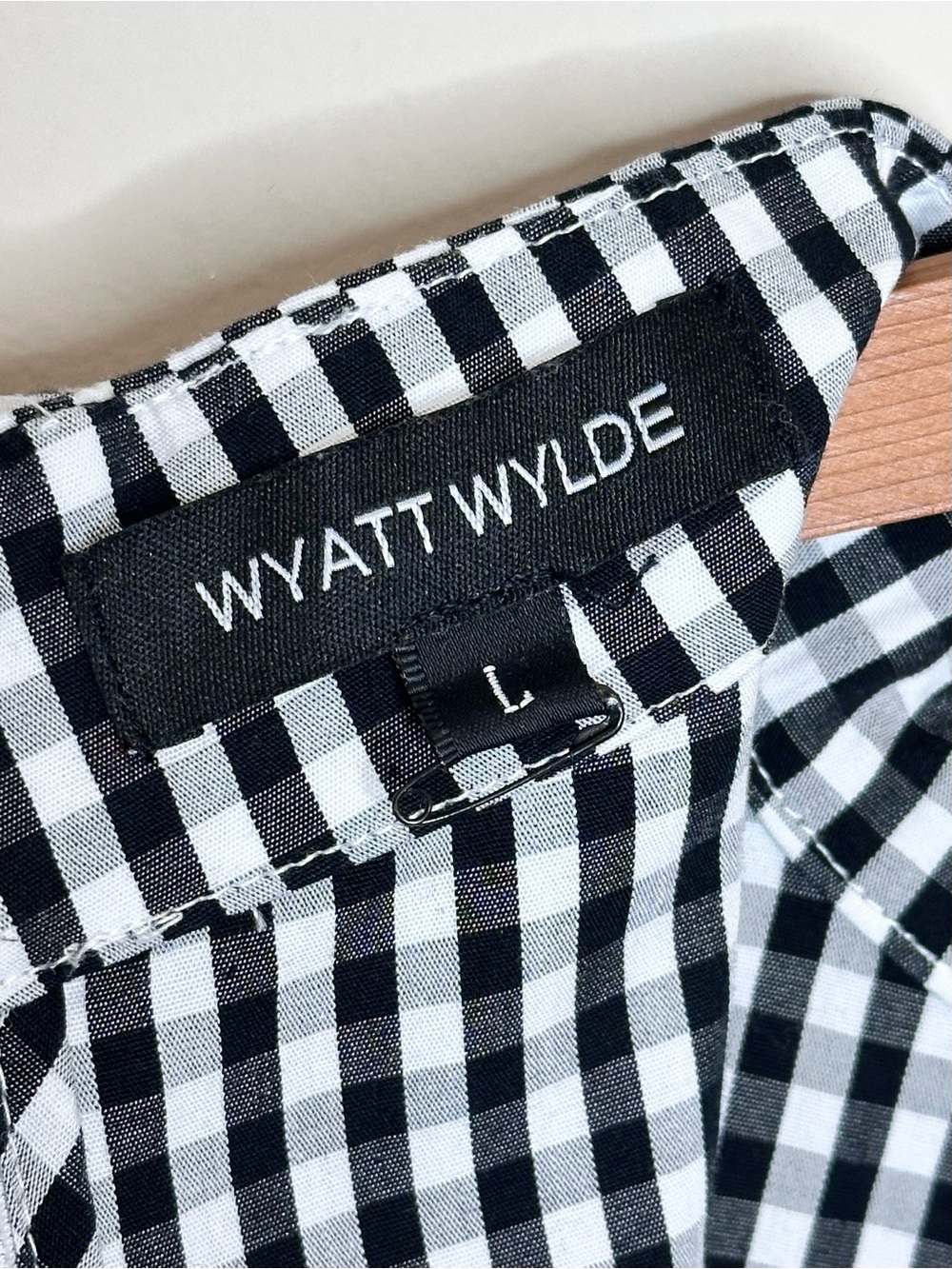 Wyatt Wylde Gingham Ida Dress Large Black White High-Low Ruffle Hem Sleeveless - Picture 4 of 14